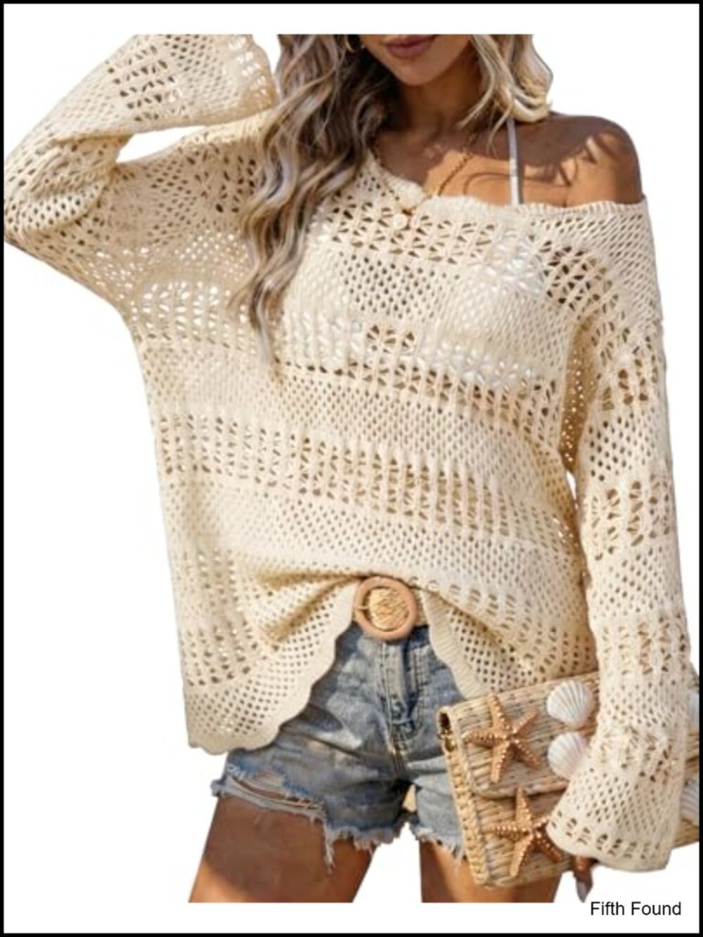 Crochet Knit Long Sleeve Sweater Beach Cover Up Top